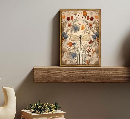 Framed Vintage Boho Wall Art Natural Botanical Dragonfly Decor 8x10in | Nature-Inspired Farmhouse Floral Canvas Print for Bathroom, Bedroom, Living Room, Office or Cottagecore Picture Home Decor thumbnail 8