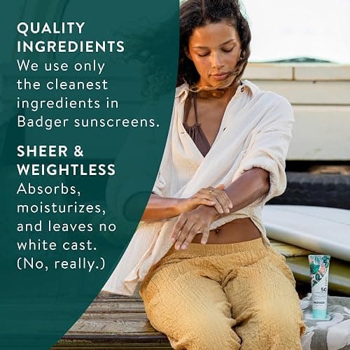 Badger SPF 50 Daily Mineral Sunscreen with Zinc Oxide, 85% Organic, Lightweight & Easy to Apply, No White Cast, Moisturizing, Reef Safe, Vegan, Unscented, 4 fl oz thumbnail 7