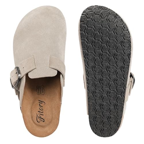 FITORY Womens Clogs Slip-on Potato Shoes Leather Mules Suede Cork Footbed | Comfortable Adjustable Buckles Non-Slip Outsole Casual for Fall Outdoor Walking thumbnail 6