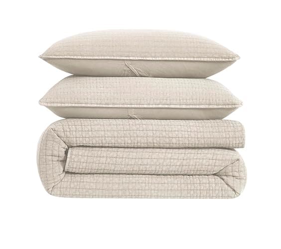 WDCOZY Beige Queen Size Quilt Set, Muslin Cotton Shell Down-Alt Poly Filling, Neutral Shabby Chic Rustic Farmhouse Country Bedspread, Textured Gauze Coverlet, Soft Lightweight Bedding, 2 Shams thumbnail 8