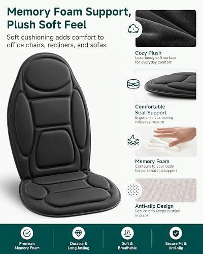 Snailax Back Massager with Heat, Memory Foam Chair Massage Pad | Vibration Massager for Neck & Shoulder, 4 intensities, 2 Heat Levels, 2026 Upgraded Seat Massager for Office Chair,Home thumbnail 6