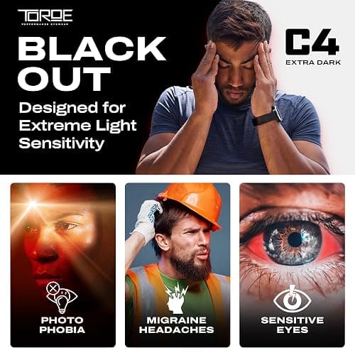 TOROE Super Dark Black Out Polarized Sunglasses Extreme Light Sensitivity Advanced UV Protection C4 Impact Resistant thumbnail 3