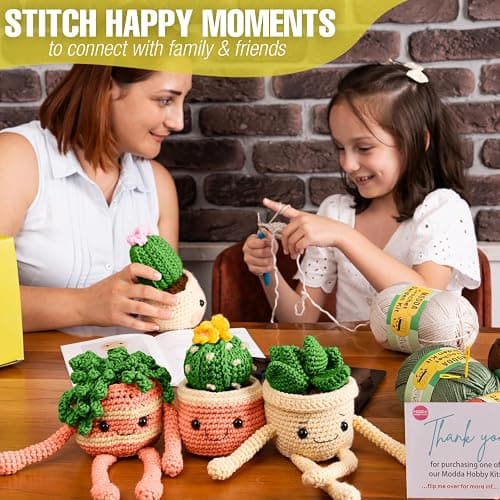MODDA Crochet Kit for Beginners - Beginner Crochet Starter Kit with Easy-to-Follow Video Tutorials, Learn to Crochet Kits for Adults and Kids, DIY Knitting Supplies, Cactus Kit, 4 Pack Plants Family thumbnail 6