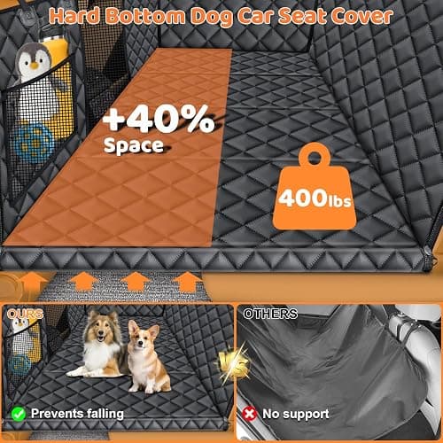 URPOWER Backseat Extender for Dogs - Hard Bottom Dog Car Seat Cover for Back Seat, Dog Hammock for Car, SUV, and Truck, Pet Rear Seat Protector Dogs Travel Bed with Mesh Window & Side Flaps thumbnail 2