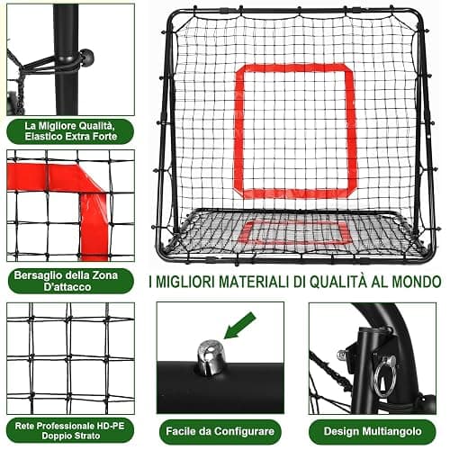 Rete Rimbalzo Calcio Doppio Lato Pieghevole, Rete da Rimbalzo per Pallavolo Angolo Regolabile, con Target per Allenamento Abilità, Facile da Montare, per Calcio, Baseball e Pallavolo thumbnail 7