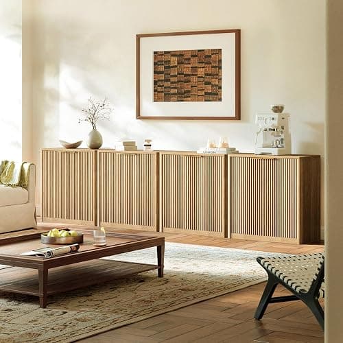 Evermagin 31.5" Oak Buffet Cabinet with Storage, Small Sideboard Cabinet, Boho Accent Credenza, Fluted Console Table with Doors for Dining Room, Kitchen, and Living Room thumbnail 7