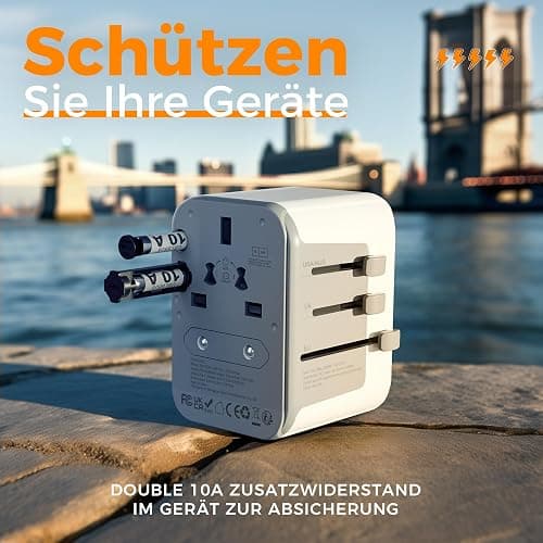 TESSAN Reiseadapter Weltweit, Universal Reisestecker mit 3 USB, 1 USB C und 1AC Steckdose, Internationaler Steckdosenadapter, Universaladapter für Deutschland USA England Thailand Italien Australien - 3 USB A und 1 USB C-Grau-Weiß thumbnail 6