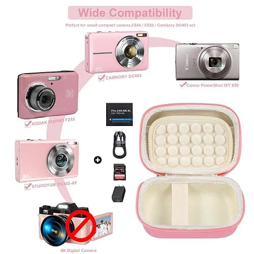 Leayjeen Digital Camera Case Compatible with CAMKORY/Canon PowerShot ELPH 180/ Sony DSCW800/ FHD 1080P 44MP Point Digital Camera,Compact Digital Camera-Pink(Case Only) thumbnail 2