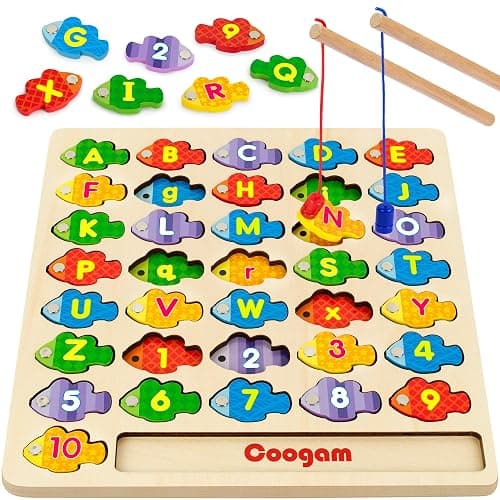Coogam Magnetic Alphabet Numbers Fishing Game, Wooden ABC Letter Numbers Color Matching Puzzle Fine Motor Montessori Educational Toy for Preschool 3 4 5 Year Old Toddlers - Image 1