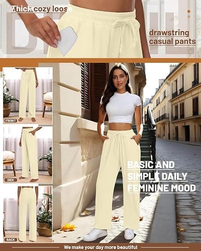 Neer 3 Pack Women's Baggy Sweatpants with Pockets, Wide Leg Yoga Pants Cozy Thick Lounge Pants Drawstring Casual Loose Jogger thumbnail 5