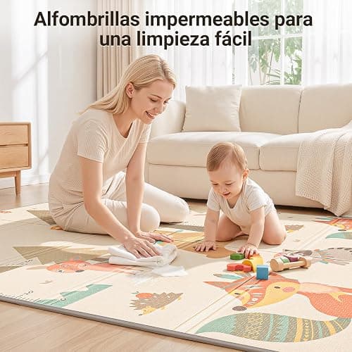 COSYLAND Alfombra Bebé Acolchada Plegable XPE Reversible, Tapete de Juegos Infantil Antideslizante e Impermeable para Suelo, Colchoneta Bebé, Animales Dormidos, Zorro y Oso Pardo, 150 x 180 x 1 cm thumbnail 7