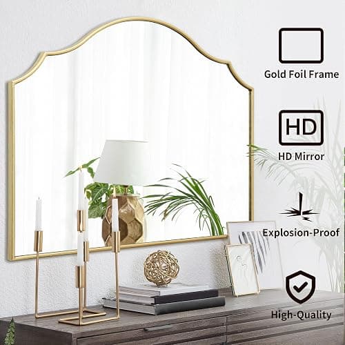 Besdomus Gold Scalloped Wall Mirror: 40"x29" Large Modern Minimalist Bathroom Mirror - Decorative Vanity Arched for Dresser/Entryway/Fireplace/Mantle/Living Room - Home Decor for Housewife thumbnail 3