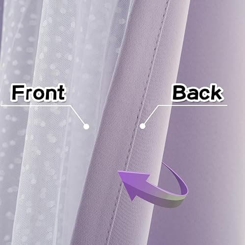 MYSKY HOME Cute Lilac Curtains for Girls Bedroom & Nursery Kids Purple Lavender Blackout Curtains Double Layer with Polka Dots Sheer, Grommet Tops, 52x84 Inch, 2 Panels thumbnail 9