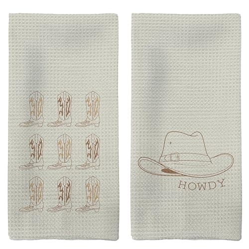 Tzhim Western Kitchen Towels, Preppy Hat Howdy Hand Towels, Wild West Dish Towels Dishcloths Tea Towels for Kitchen, Howdy Cowboy Cowgirl Boots Hat Kitchen Bathroom Decor Set of 2, 16x24in, MK108 - Image 1