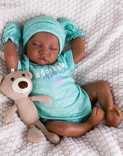 Aori Lifelike Reborn Baby Dolls Black - 18-Inch Realistic Newborn Baby Dolls Black American Real Life Babies Dolls Cloth Body with Feeding Kit & Gift Box for Kids Age 3+ - Image 1