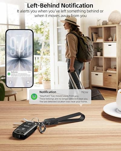 Keychain, Works with Apple Find My, Leather Key Chain with GPS Tracker | Car Keychain for Women and Men, Car Key Fob Holder, Anti-Lost Smart Keys Finder, Rechargeable, Black thumbnail 4
