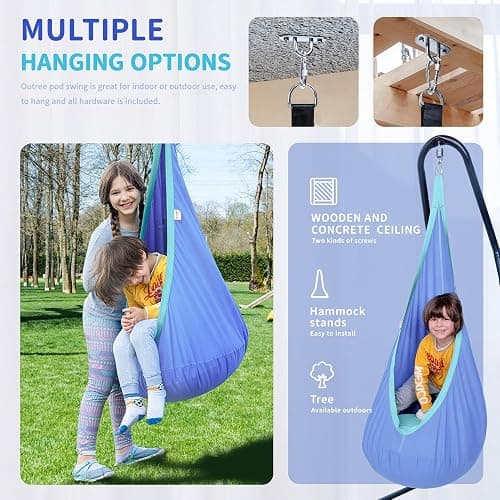 OUTREE Kids Pod Swing Seat, Cotton Child Hammock Swing Chair, Sensory Swing for Indoor and Outdoor Use, Macaron Light Purple thumbnail 3