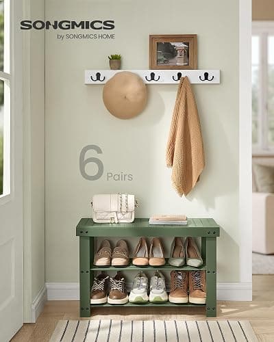 SONGMICS Shoe Rack Bench, 3-Tier Bamboo Shoe Storage Organizer, Entryway Bench, Holds Up to 286 lb, 11.3 x 27.6 x 17.8 Inches, for Entryway Bathroom Bedroom, Forest Green ULBS004C01 - 27.6"W - Forest Green thumbnail 3