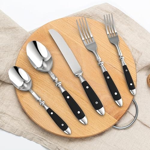 QUEARI Retro 20-Piece Silverware Set, Stainless Steel Cutlery Set, Vintage Flatware Set with Black Bakelite Handle, Dishwasher Safe| Service for 4 thumbnail 9