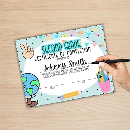 2nd Second Grade Certificate of Completion Graduation Diploma 30pk 8.5x11” 90’s Seed Bracelet Checkered Neutral Award Theme Trendy Minimalist thumbnail 2