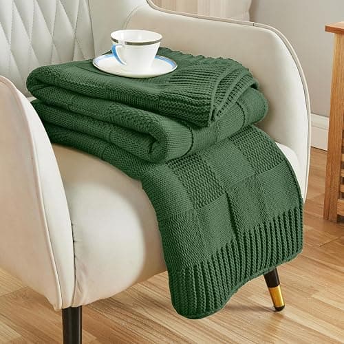 CozeCube Check Knit Throw Blanket, Christmas Green Checkered Bedroom Blanket for Couch, Soft Cozy Warm Knitted Blanket for Bed Sofa Living Room, Decorative Spring Fall Throw Blanket, 50"X60" - Image 1