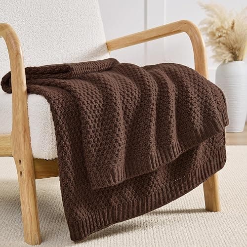 OnesCosy Dark Brown Throw Blanket, Chocolate Knit Throw Blanket for Couch, Soft Cozy Warm Lightweight Decorative Reversible Moss Stitch Knitted Blankets for Bed, 50x60 Inches, Chocolate Brown thumbnail 4