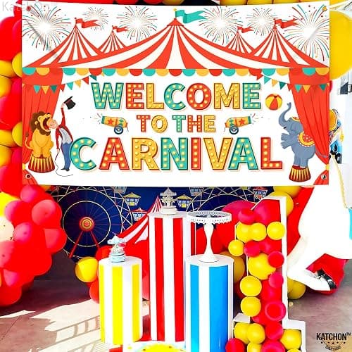 KatchOn, Welcome To The Carnival Banner - XtraLarge 72x44 Inch | Carnival Backdrop, Carnival Decorations, Carnival Theme Party Decorations | Carnival Games, Circus Theme Party Decorations thumbnail 8
