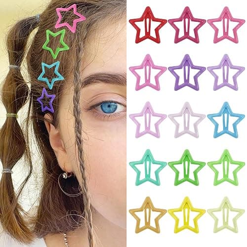 Star Hair Clips Multiple Colors Snap Hair Barrettes Non Slip Star Hair Accessories Metal Hair Clips for Girls Women -15 PCS 1.18" - Image 1