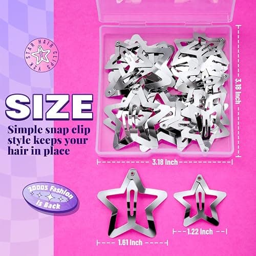 YGDZ Star Hair Clips and Barrettes Set - 20 pcs 1.22" Y2K Hair Accessories, 10 pcs 1.61" Silver Clips for Girls Women, Rave Accessories, Non-Slip Metal Snap Hair Clips thumbnail 2
