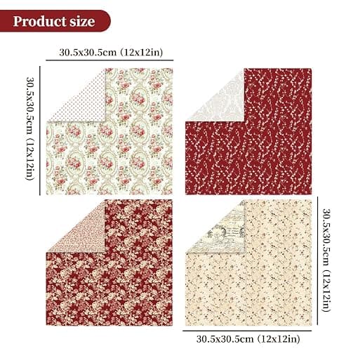 Vintage Red Scrapbook Paper, 12x12 Paper Pad, 24 Sheets/ 12 Designs Flower Garden Pattern Paper Vintage Rose Scrapbook Specialty Paper Double Sided Floral Decorative Craft Paper thumbnail 3