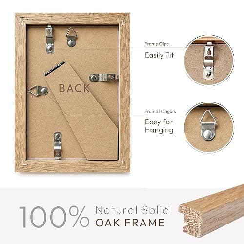 wallwisy 4x6 Picture Frame, Solid Oak Wood 4x6 Frames with Mat to 3x5 | 6x4 Natural Oak Frame, Wall and Tabletop Display, Horizontal or Vertical Display, Natural finish, Set of 2 thumbnail 4