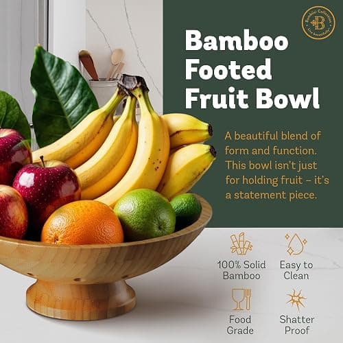 Bambüsi Wooden Fruit Bowl - Large Decorative Pedestal Bowl for Kitchen Counter, Dining Table, and Home Decor - Modern Serving Bowl for Fruits, Salads, Keys, Centerpiece, Entryway thumbnail 4