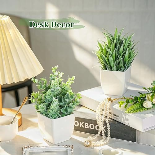 Der Rose 2 Pack Fake Plants Small Plants for Bathroom Office Decor | Mini cute faux plants, table desk home laundry room entryway decor, bathroom classroom decor, maintenance-free thumbnail 4