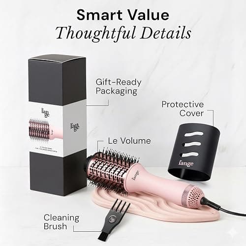 L'ANGE HAIR Le Volume 2-in-1 Titanium Hair Dryer Brush - 75MM Hot Air Blow Dryer Brush - Thermal Brush with Oval Barrel - Hot Hair Styler for Smooth, Frizz-Free Results - Blush thumbnail 8