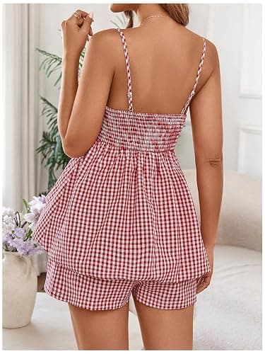 SweatyRocks Women Maternity 2 Piece Outfits Gingham Cami Top Shorts Sets | Maternity Summer Clothes, Casual Vacation Pregnancy Bubble Matching Sets thumbnail 2