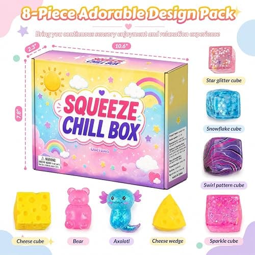 OneTown 8Pcs Squishies Toys Kit with Gift Box,Cute Squishies and Squeeze Fidget Toys,Soft Sensory Fidget Toy for Adults,Stretchy Anxiety Stress Relief Toy for Party Favors Birthday Gifts(Random Color) thumbnail 3