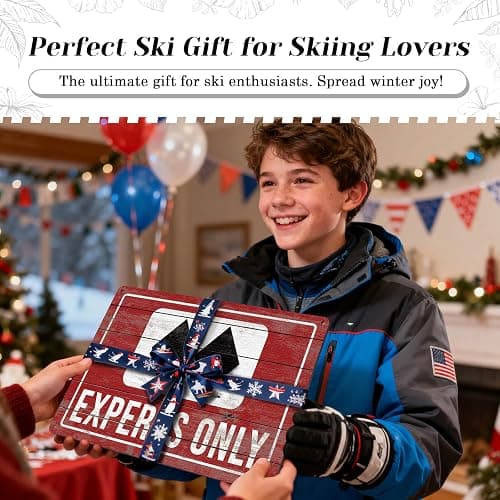 HYBLOM Vintage Expert Only Double Black Diamond Ski Warning Sign - Ski Lodge, Cabin Decor, Winter Party Decorations, and Skier Gifts Metal Tin Sign 12x8 Inch thumbnail 6