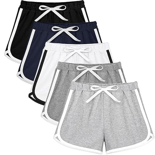 Resinta 5 Packs Girls Cotton Athletic Shorts Toddler Summer Running Shorts Dolphin Yoga Shorts for Kids - Image 1