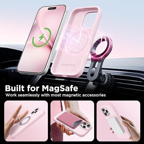 GolbinBox Magnetic for iPhone 16 Pro Max Case, Compatible with MagSafe, Screen Protector + Camera Lens Protector, Liquid Silicone Shockproof Protective Phone Case for iPhone 16 Pro Max, Chalk Pink thumbnail 4