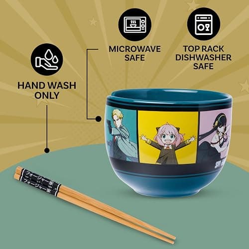 Silver Buffalo Spy X Family Anime Featuring Anya, Loid, and Yor Forger, Ceramic Ramen Noodle Rice Bowl with Chopsticks, Microwave Safe, 20 Ounces thumbnail 5