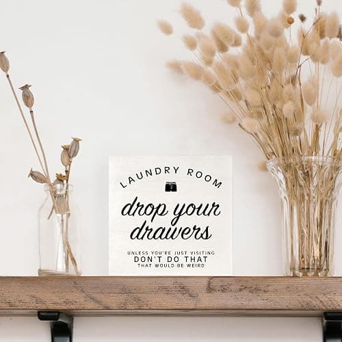 VIIJJUE Laundry Room Decor, Drop Your Drawers Funny Laundry Room Wooden Box Sign for Desk Table Shelf Decor, 5x5 Inch thumbnail 5