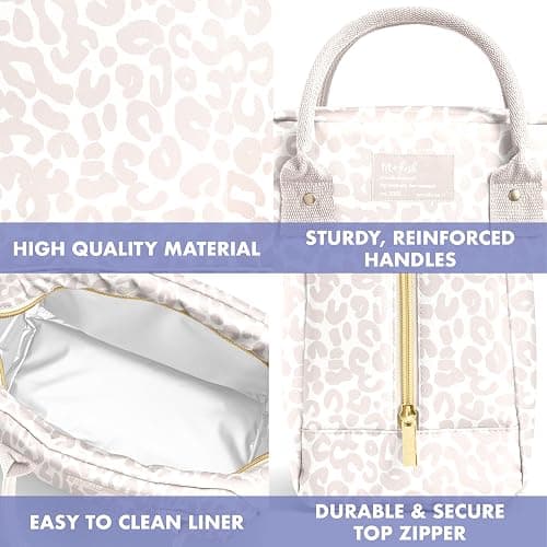 Fit & Fresh Bloomington Lunch Bag for Women - Insulated Large Lunch Box for Work with Containers, Leak-Resistant, Stain-Resistant, Zipper Closure, Feline Fine Ivory thumbnail 5