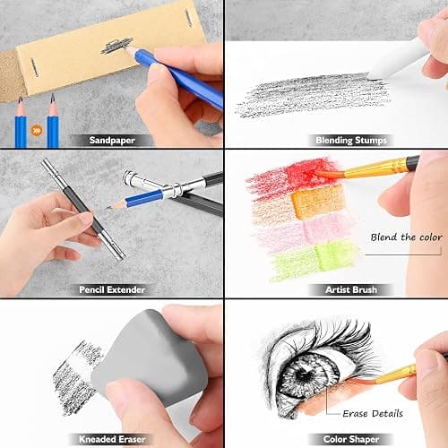Caliart 176PCS Art Supplies Sketching Kit with 100 Sheets 3-Color Sketch Book, Graphite Colored Charcoal Watercolor & Metallic Pencils, Drawing Set Christmas Gifts for Adults Teens Girls Boys Kids thumbnail 5