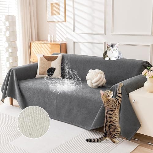 Deep Dream Cat-Scratch Resistant Couch Cover, Waterproof Sofa Cover for 3 Cushion Couch Washable, Pet Friendly Couch Protectors Anti Slip Thickened Love Seat Slipcovers for Pets, 71" x 118", Dark Grey - Image 1