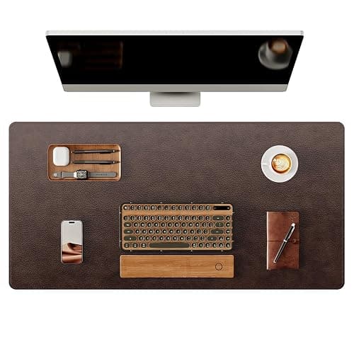 YSAGi Genuine Leather Desk Mat, 35.4"X17" Office Desk Pad, Thick Premium Table Pad with Stitched Line, Non-Slip Laptop Writing Pad with Rubber Base (Dark Brown, 35.4"x17") - Image 1