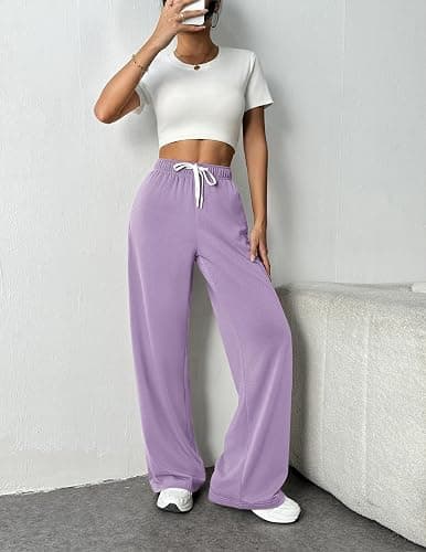 PINSPARK Wide Leg Sweat Pants for Womens High Waisted Baggy Sweatpants | 27''/29''/31'', Lightweight, Side Pockets, Elastic Drawstring, Comfort for Casual and Low-Impact Exercise Routine thumbnail 4