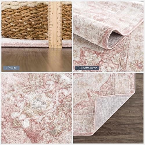 BoutiqueRugs Pink Oriental Traditional Cream 4x6 Area Rug Plum Beige Floral Medallion Kandos Living Room Bedroom Dining Room Home Office Apartment 3'9" x 5'7" Stain Resistant Non-Shedding Pet Friendly thumbnail 4