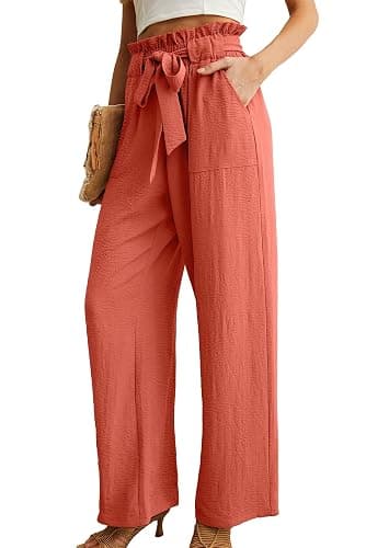 IWOLLENCE Women's Wide Leg Pants with Pockets High Waist Adjustable Knot Loose Casual Trousers Business Work Casual Pants thumbnail 2