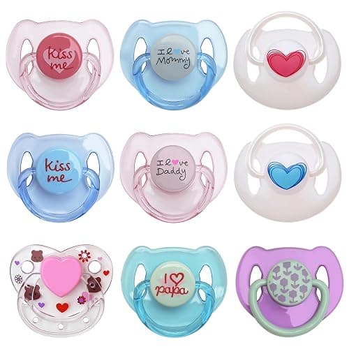 HELERKOL Magnetic Pacifier Set 9 Pieces Pink Blue Cyan Purple for Reborn Baby Dolls Feeding Toy Accessories Suitable for Kids Gifts (Pink&Blue&Cyan&Purple Style) - Image 1