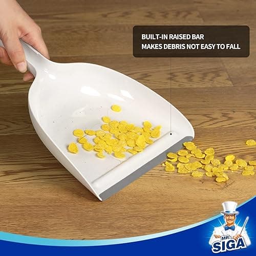 MR.SIGA Dustpan and Brush Set, Portable Cleaning Brush and Dustpan Combo with Bamboo Handle, White, 1 Set - White thumbnail 5